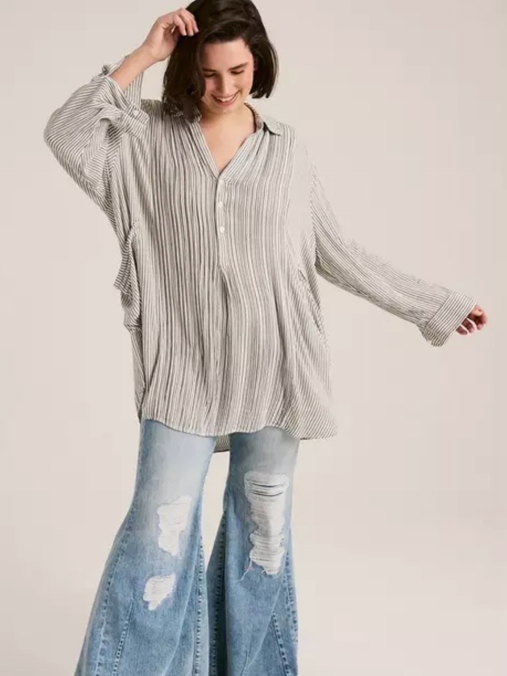 Torrid Festi Button Up Top Blue Stripe Soft Oversized BoHo Festival Lagenlook 1X